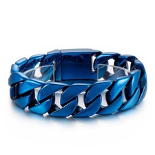 Mens Biker Blue Miami Cuban Link Chain Bracelet Stainless Steel Bling 20mm 8.26'