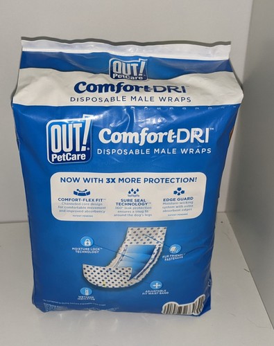 Out! PetCare Comfort-Dri Disposable Male Wraps - Medium/Large, 25-75lbs, 10 Pack - Picture 2 of 4