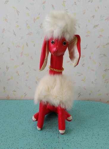 Caniche vintage de cuero rojo 8" R DAKIN & Co San Francisco CA hecho en Japón - Imagen 1 de 11