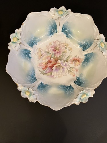 Antique RS Prussia Large Mold 29 Lily Bowl Great Colors Turquoise Lavender etc - Picture 5 of 8