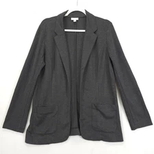 J.Jill Ponte Blazer Jacket Women M Petite Gray Open Front Long Sleeve Pockets