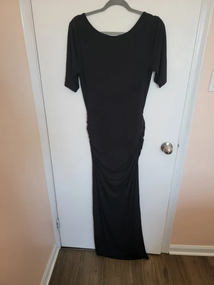 Motherhood Maternity Maxi Dress Small Tall Black Long Holiday Funeral Party NYE - Image 2 of 4