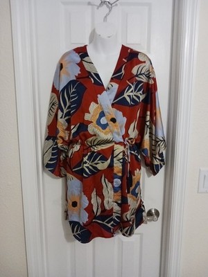 aAkaa Kimono Style Wrap Dress Floral Mini Women's Size XS