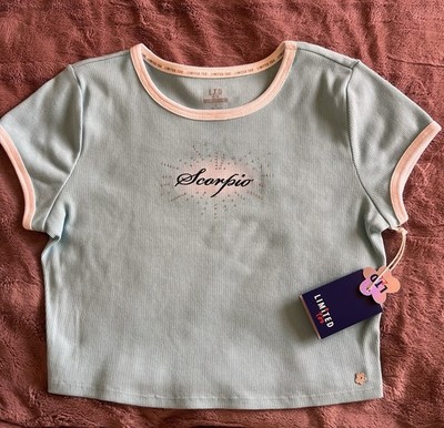LTD 2.0 Scorpio Crop Top Women s Size L Ribbed NWT Zodiac Graphic Tee