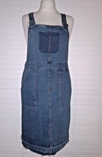 TU FUNKY DENIM PINAFORE CROSSOVER BACK DRESS & 2 X POCKETS UK 14 LENGTH: 42.5"
