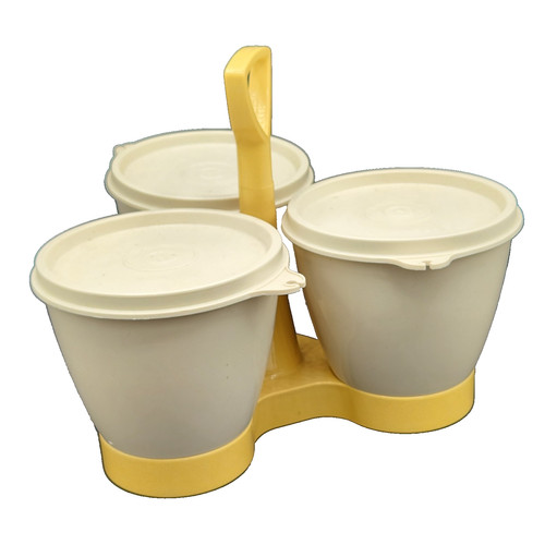 Tupperware Tan Beige Condiment Caddy Set with Lids Vintage 1980s - 756-1