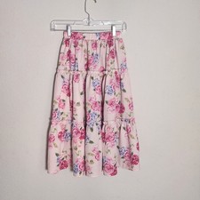 SHEIN Girls 10Y Pink Floral Tiered Midi Skirt Elastic Waist Cottagecore Boho