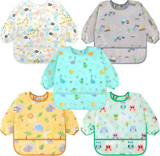5 Pack Long Sleeve Bibs, Baby Smock Waterproof Sleeved Bib Smock for Baby Toddle