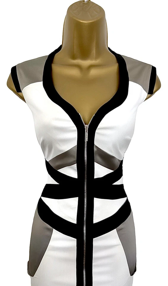 NEW Karen Millen UK 16 VINTAGE COTTON SILK CONTOUR ZIP PENCIL DRESS - Image 2 of 4