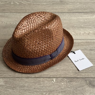 Paul Smith brauner Trilby-Hut aus geflochtenem Stroh Herren - Größe M (58 cm) - neu mit Etikett