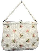 Vintage 1950-60's LUMURED CORDE-BEAD Petite Rose Flower Beaded Purse 33.99