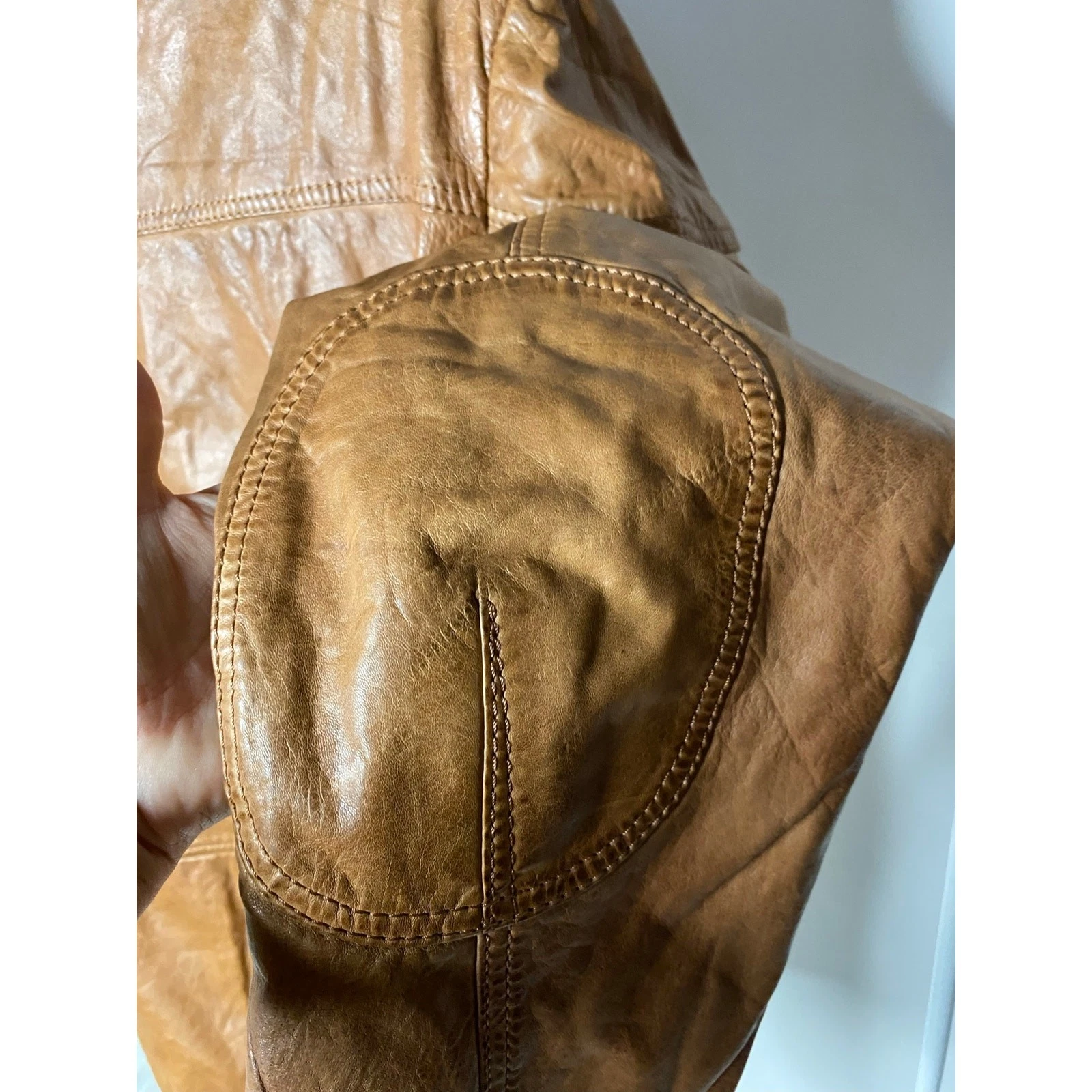 Carbon2Cobalt Men's Large Leather Bomber Jacket Brown Double Zip Up Mock - product detail image 5
