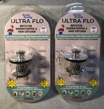 2 PACK Drain Buddy Ultra Flo 2-in-1 Bathtub Drainstopper Hair Catcher-Chrome