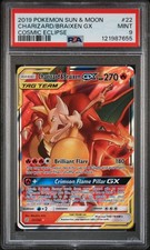 2019 POKEMON SUN & MOON COSMIC ECLIPSE #22 CHARIZARD/BRAIXEN GX PSA 9