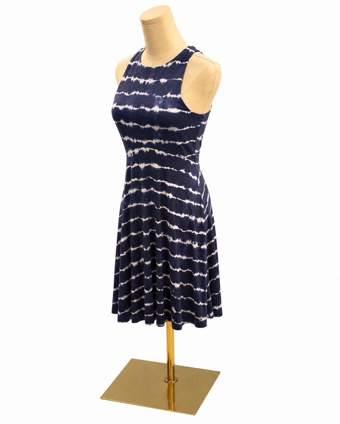 Athleta Women Navy Blue White Tie Dye Stripe Sleeveless Racerback Dress Sz Small