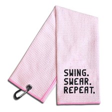 WUUCKOO Swing Swear Repeat Embroidered Pink Golf Towel, Funny Large,