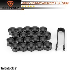 20x RADSCHRAUBENKAPPEN ABDECKUNGEN 17mm RADMUTTERN SET GLANZ SCHWARZ+ABZIEHER