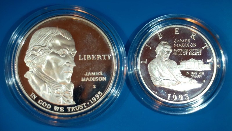 1993-S BILL OF RIGHTS COMMEM. 2 COIN SET - SLEEVE, BOX, CASE & COA - PROOF