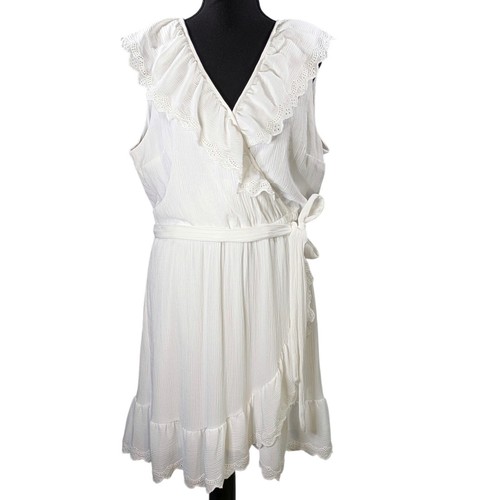 LC Lauren Conrad White Dress XL Ruffle V-Neck Sleeveless Casual Chic Summer - Picture 2 of 17
