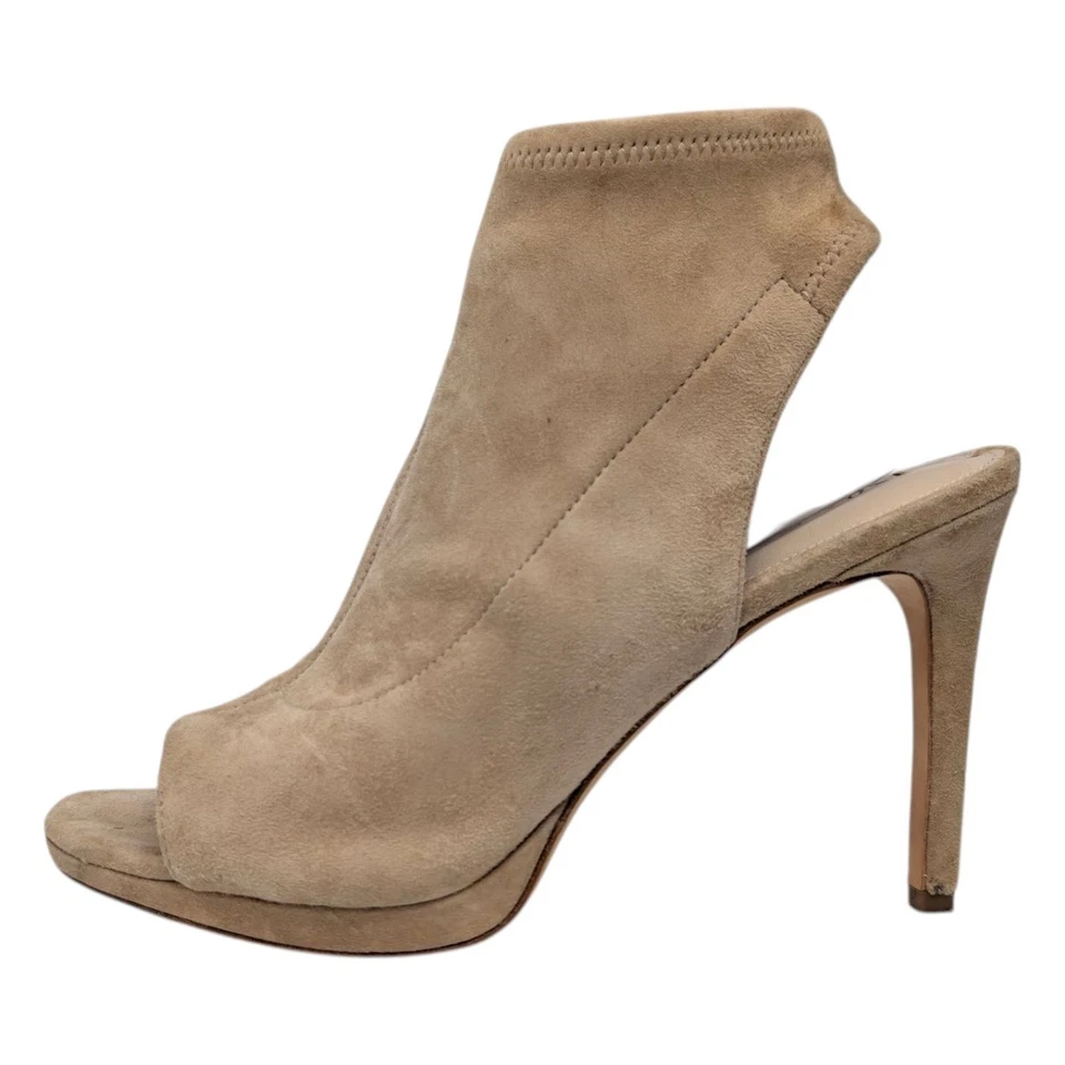 Botines Via Spiga de gamuza para mujer de cuero tostado punta abierta cremallera lateral 4" talla 8,5 Foto 2 de 4