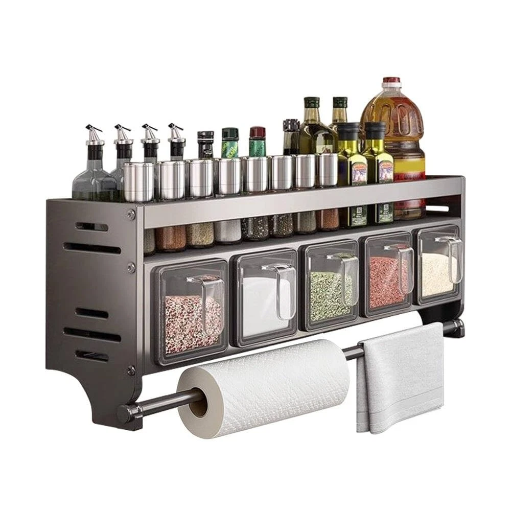 Update Spice Rack Wall Mounted with Hooks and Pole Hanging Seasoning Organize...