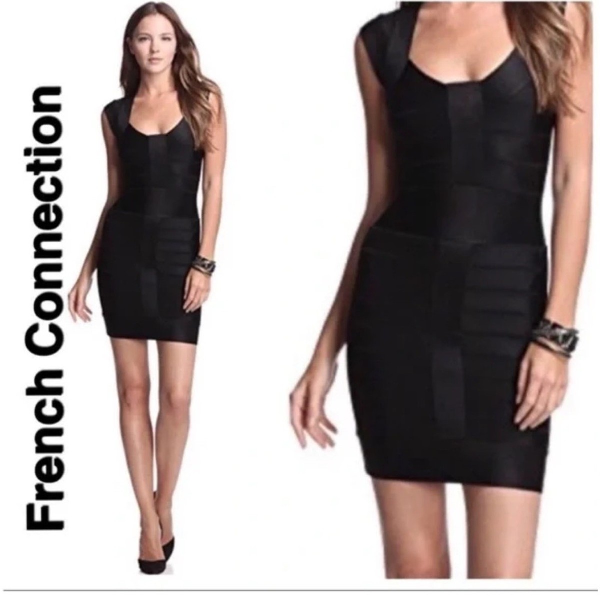 french connection bodycon dress black French Connection Satin Contrast Mini Dress