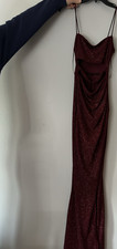 WINDSOR Burgundy Glitter Maxi Dress Cowl Neck Strappy Sleeveless XS