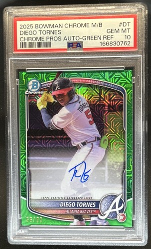 2025 Bowman Chrome Mega Box Diego Tornes Auto Green Mojo Refractor #/99 PSA 10