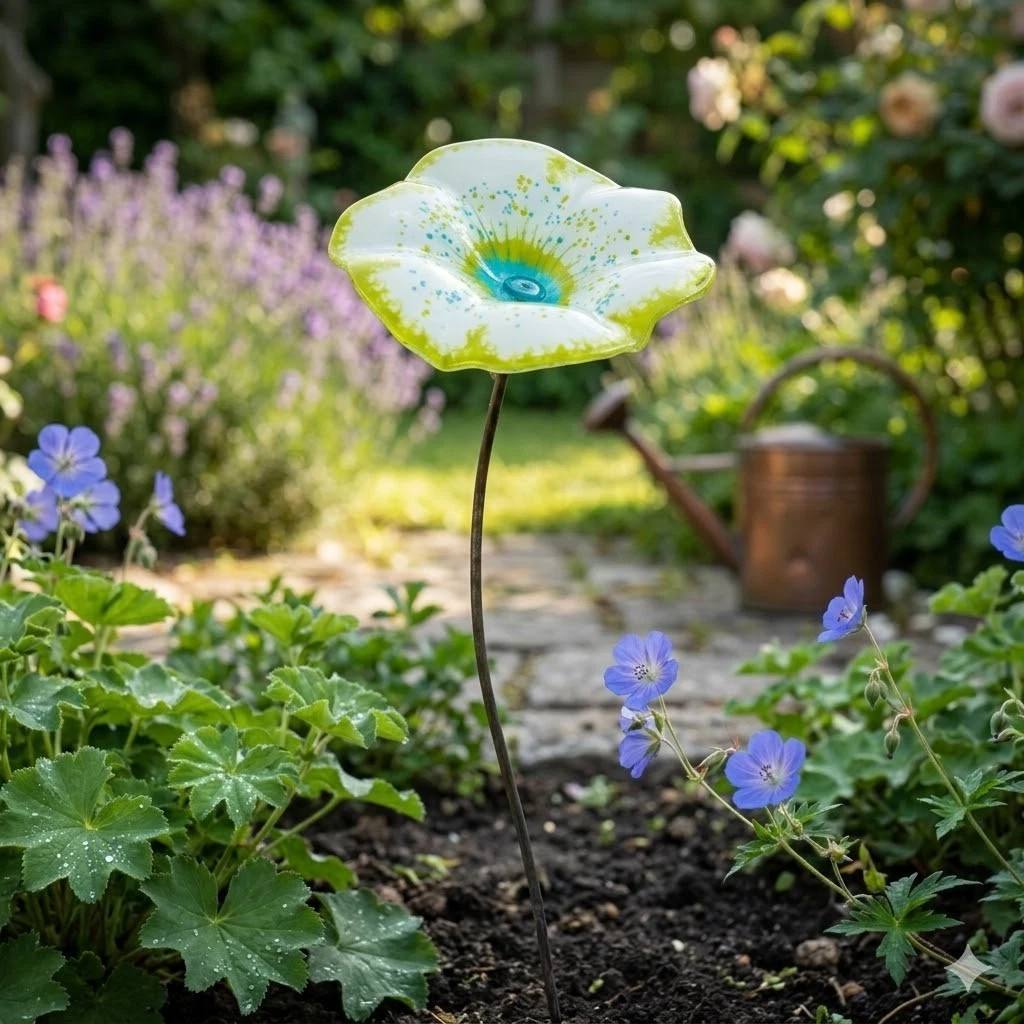 5er-Set Metallblumen-Gartenstecker – Wetterfester Vintage-Look, 35,6 Cm, Für Beete, Töpfe & Rasen – Deko Für Draußen