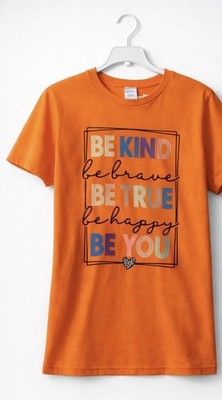 Be Kind Be True Be You Shirt Mens M Orange Positive Graphic Motivational Tee