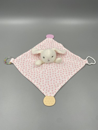 Modern Baby Knitted Bunny Rabbit Lovey Rattle Baby Security Blanket - Afbeelding 1 van 8