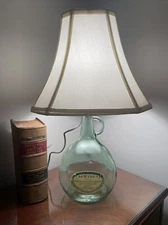Vintage Almaden Chablis Green Bottle Lamp With Shade - Works