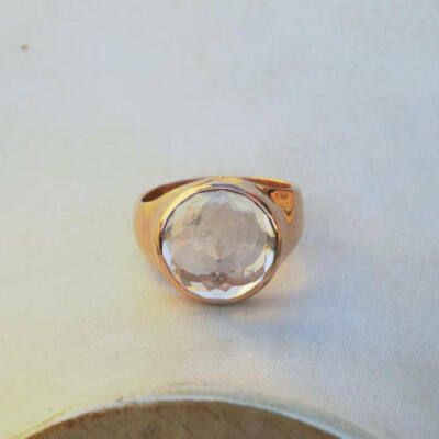 Rose Cut Rock Crystal Gemstone 925 Sterling Silver Men's Ring 11