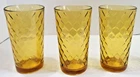 3 Anchor Hocking Honeycomb Tumblers 16oz Amber Honey Gold Glasses Vintage