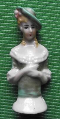 Vintage Art Deco Dame Keramik Halbpuppe für Mütze Pin Kissen Puffant Haar Mütze