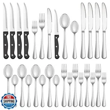 24 Pcs Silverware Set with Steak Knives Service for 4,Stainless Steel Flatwar