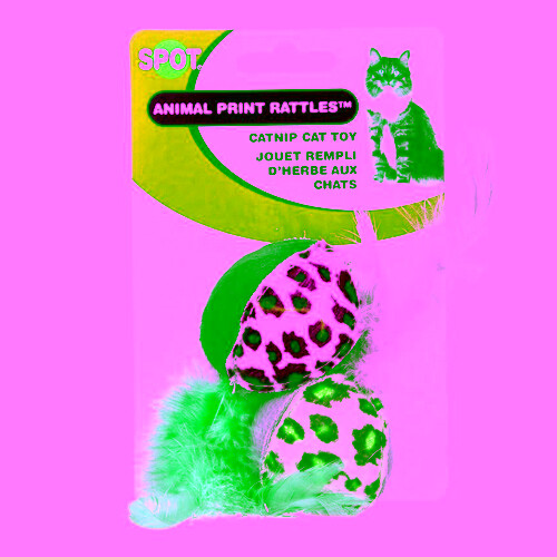 Catnip Rattle Toy - 2-Pack Animal Print Spotnips for Cats  