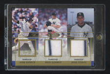 2003 FLEER Derek Jeter-ROGER CLEMENS GOLD DUAL GAME WORN JERSEY #ED 08/10  RARE