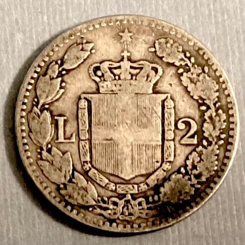 1881 Italy Two 2 Lire Umberto - FREE US SHIPPING - Picture 2 of 2