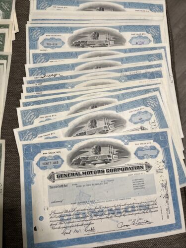 (Lot of 100) General Motors Corporation stock certificates- Green and Blue WOW! - Picture 3 of 3