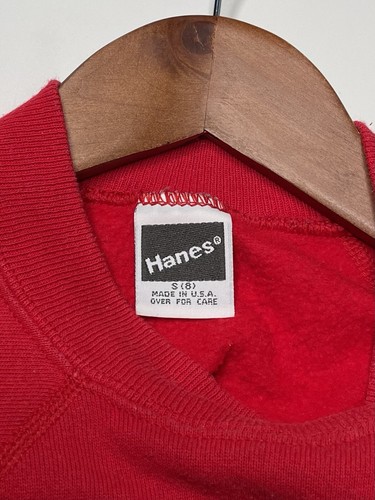 Vintage Red Raglan Santa Sweatshirt Hanes Made In USA Kids Size 8 - Small - Picture 3 of 9