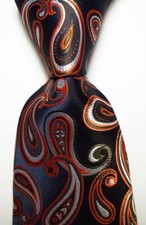 New Classic Paisley Orange Blue White JACQUARD WOVEN 100 Silk Men's Tie Necktie