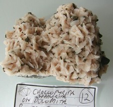 CHALCOPYRITE ON PINK DOLOMITE WITH SPHALERITE. Pitcher, Oklahoma, USA.