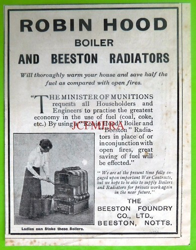ROBIN HOOD BOILER & Beeston Radiators WW1 ADVERT Small Vintage Print Ad 683/35
