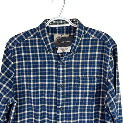 NEW St Johns Bay Mens Super Soft Flannel Shirt Medium Estate Blue Plaid Cotton