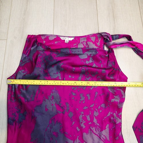 Cabi Silk Blouse s Purple pink Sleeveless Shoulder Tie Cowl Neck Career Party - Picture 13 of 14