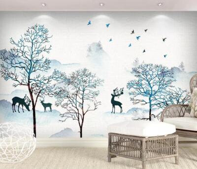 3D Blue Branch Deer K4717 Wallpaper Mural Self-adhesive Removable Sticker Kay