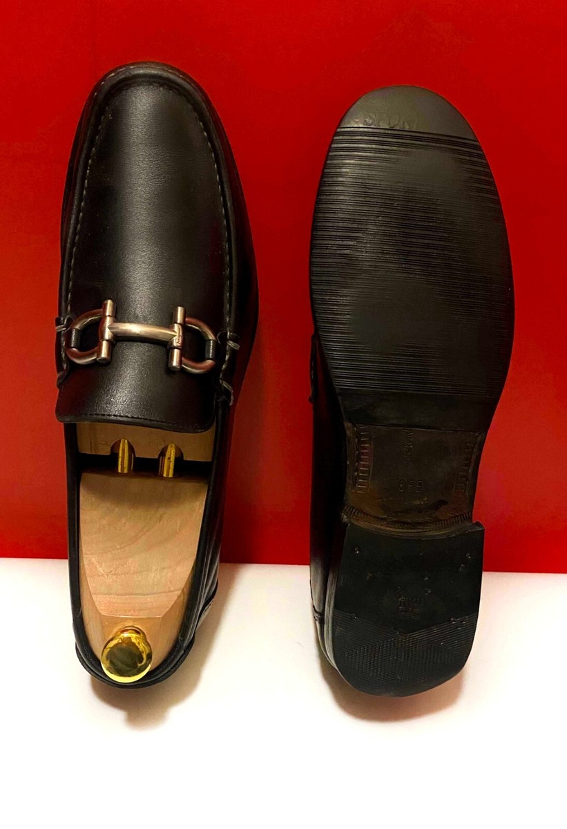 【COLOR iN ID】point silver bloafer shoes $849.00 !! FERRAGAMO LUXURY MEN BLACK LEATHER SILVER BIT'S