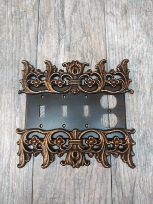 Triple Toggle Light Switch Wall Cover Outlet Combo Tuscan Bathroom Decor New Ebay