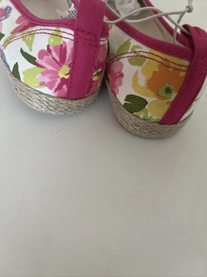 全新带标签 Girls 10 Gymboree FAIRY 时尚帆布花卉无带鞋平底鞋 — 第 2/2 张图片